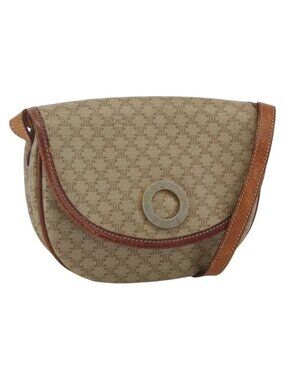 Authentic CELINE Macadam Canvas Shoulder Bag PVC Beige Gold